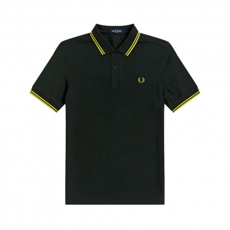 Fred Perry Polo Collo Bordino Nero Giallo Uomo