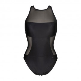 Arena Costume Intero Piscina Mesh Panel Nero Donna