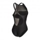 Arena Costume Intero Piscina Mesh Panel Nero Donna