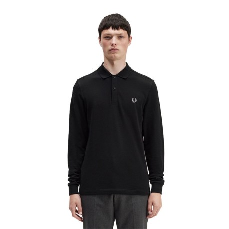 Fred Perry Polo Manica Lunga Logo Nero Uomo