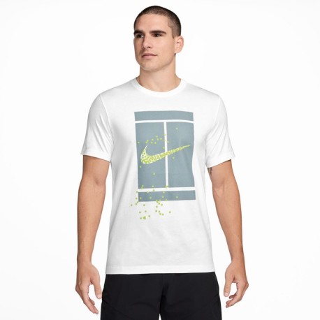 Nike T-Shirt Tennis Logo Court Bianco Uomo