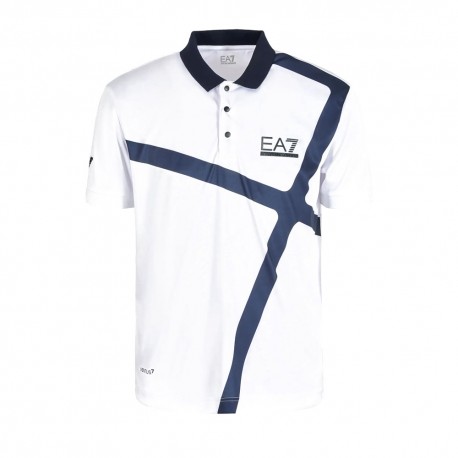 Ea7 Polo Tennis Graphic Pl Blu Bianco Uomo