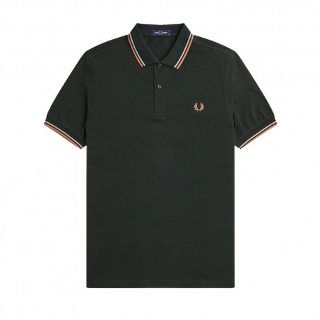 Fred Perry Polo Mezza Manica Logo Con Bordino Verde Uomo