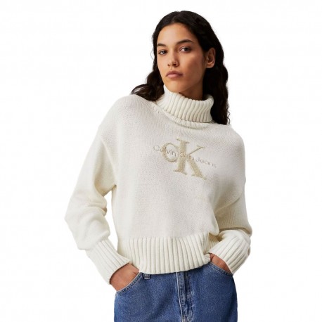 Calvin Klein Maglioncino Dolcevita Chenille Bianco Donna