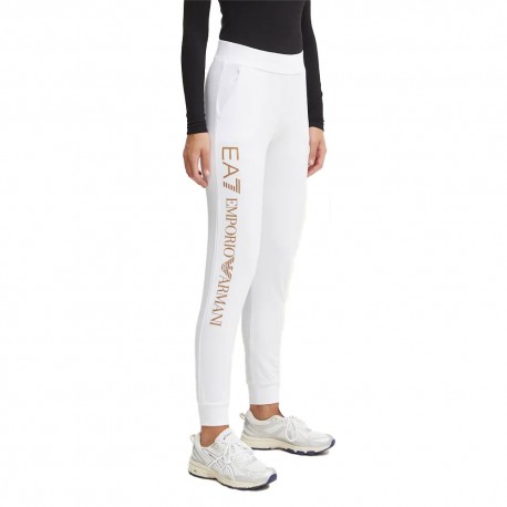 Ea7 Pantaloni Con Polsino Big Logo Bianco Donna