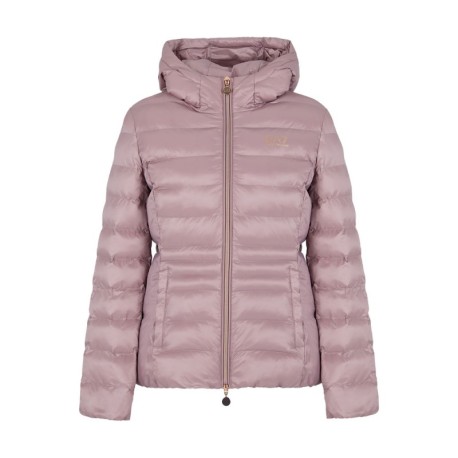 Ea7 Piumino Logo Piccolo Con Cappuccio Rosa Donna