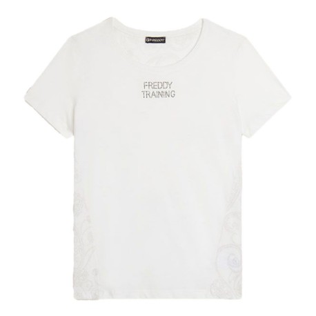 Freddy T-Shirt Palestra In Jersey Con Retro Fantasia Paisley Bianco Donna