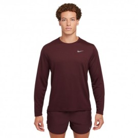 Nike Maglia Manica Lunga Miler Burgundy Crush Reflective Argento Uomo