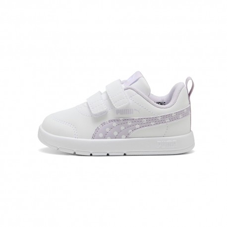 Puma Courtflex V3 Td Dotty Bianco Lilla Pois - Scarpe da Ginnastica Bambina