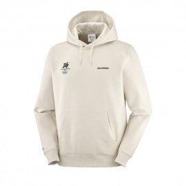 Salomon Felpa con Cappuccio Milano Cortina 2026 Olympic Logo Bianco Beige Uomo