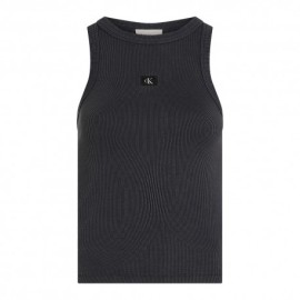 Calvin Klein Canotta In Cotone A Costine Slim Nero Donna