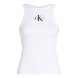 Calvin Klein Canotta Slim A Costine Con Monogramma Bianco Donna