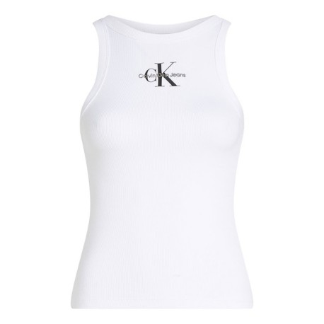 Calvin Klein Canotta Slim A Costine Con Monogramma Bianco Donna