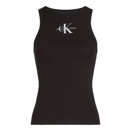 Calvin Klein Canotta Slim A Costine Con Monogramma Nero Donna