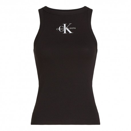 Calvin Klein Canotta Slim A Costine Con Monogramma Nero Donna