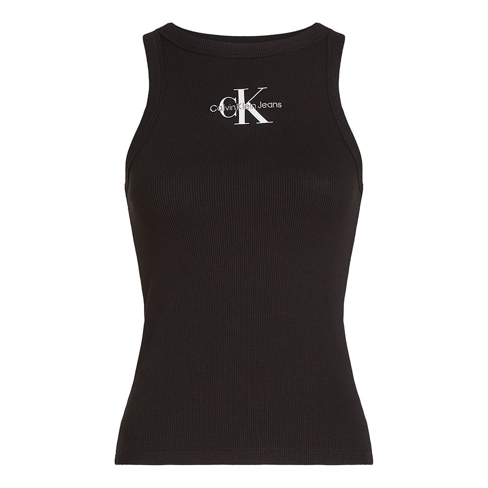 Image of Calvin Klein Canotta Slim A Costine Con Monogramma Nero Donna XS068