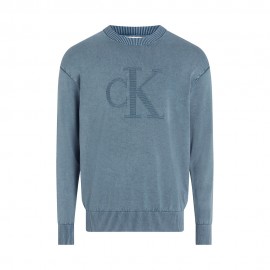 Calvin Klein Felpa Giro Big Logo Blu Uomo