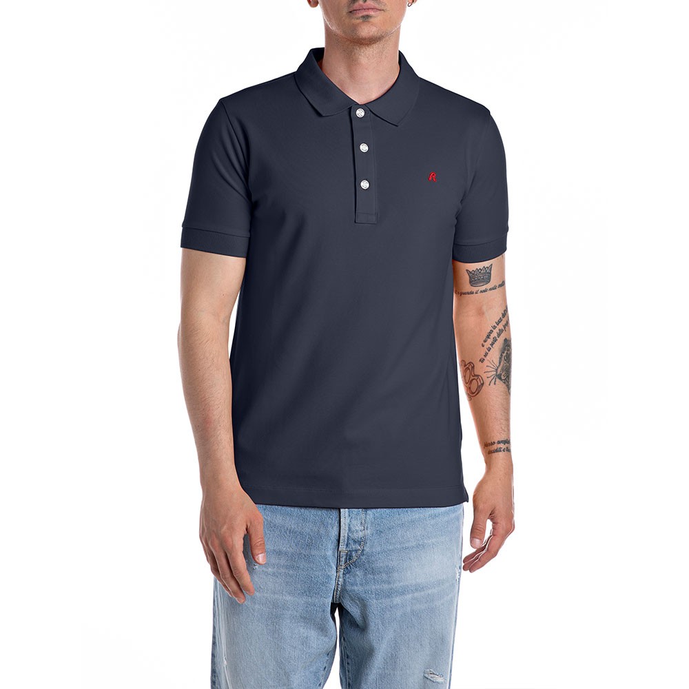 Image of Replay Polo Logo Blu Uomo L068