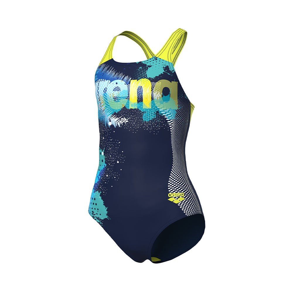 Image of Arena Costume Intero Piscina Light Tricks Navy Giallo Bambina 6-7 Anni068