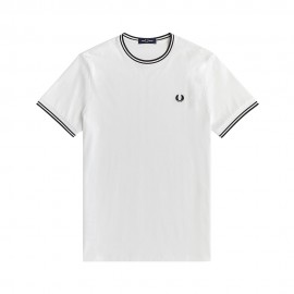 Fred Perry T-Shirt Collo Righe Bianco Uomo